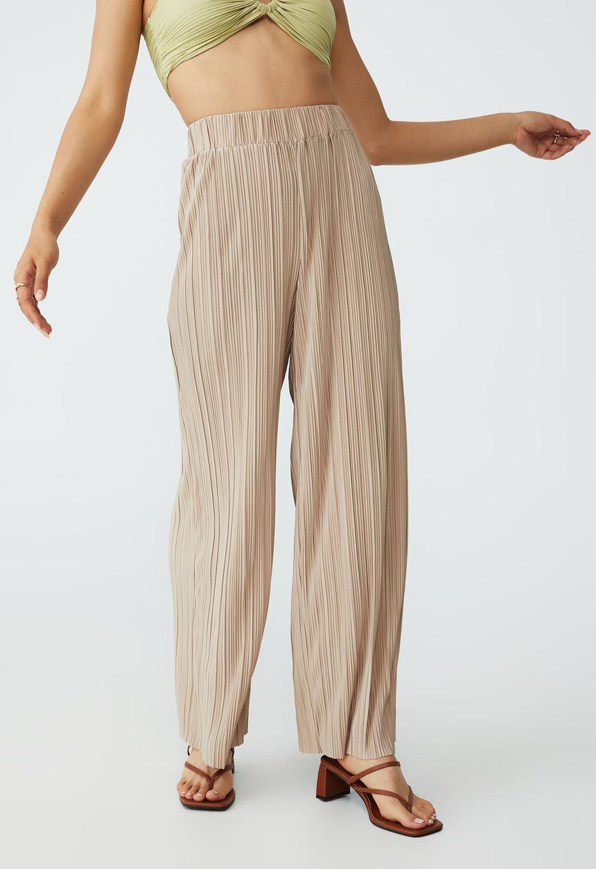 Cotton On - Petite plisse pant - linen taupe