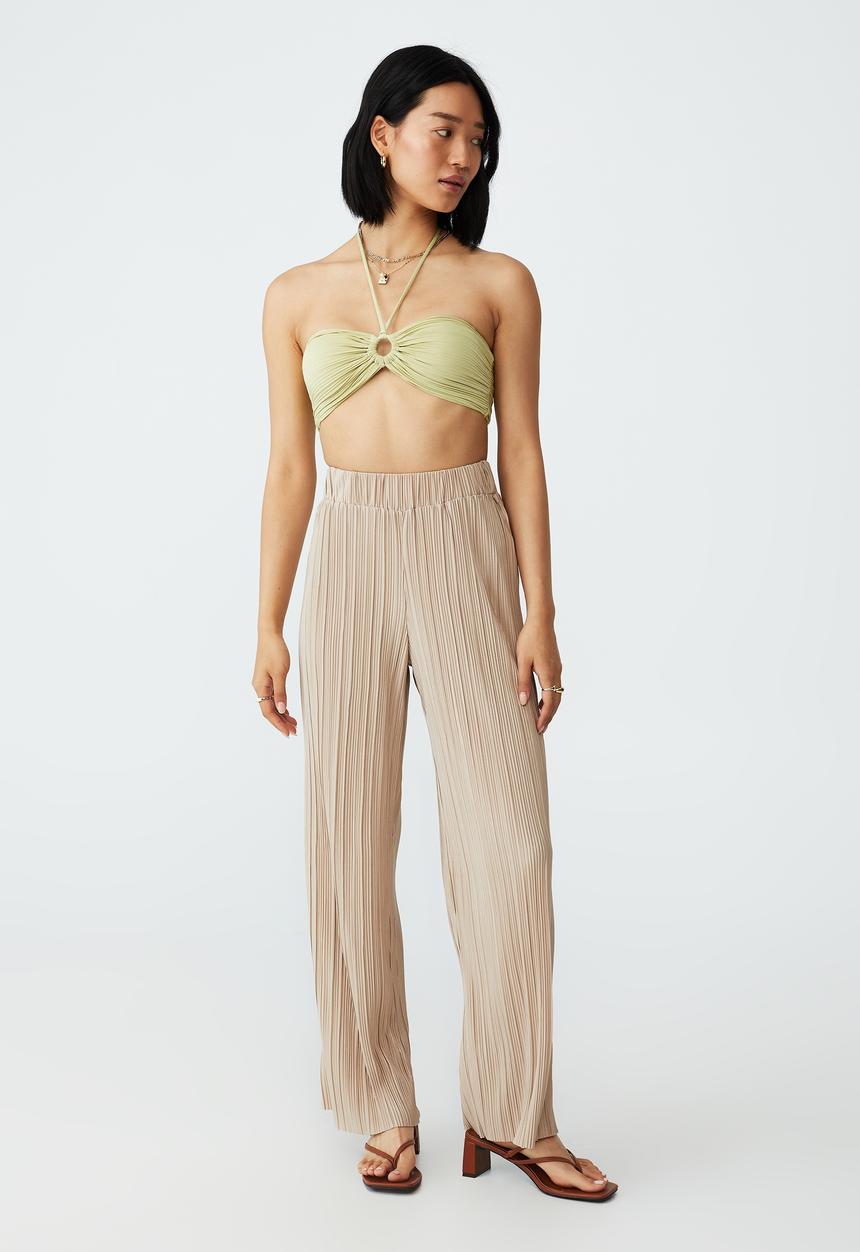 Cotton On - Petite plisse pant - linen taupe
