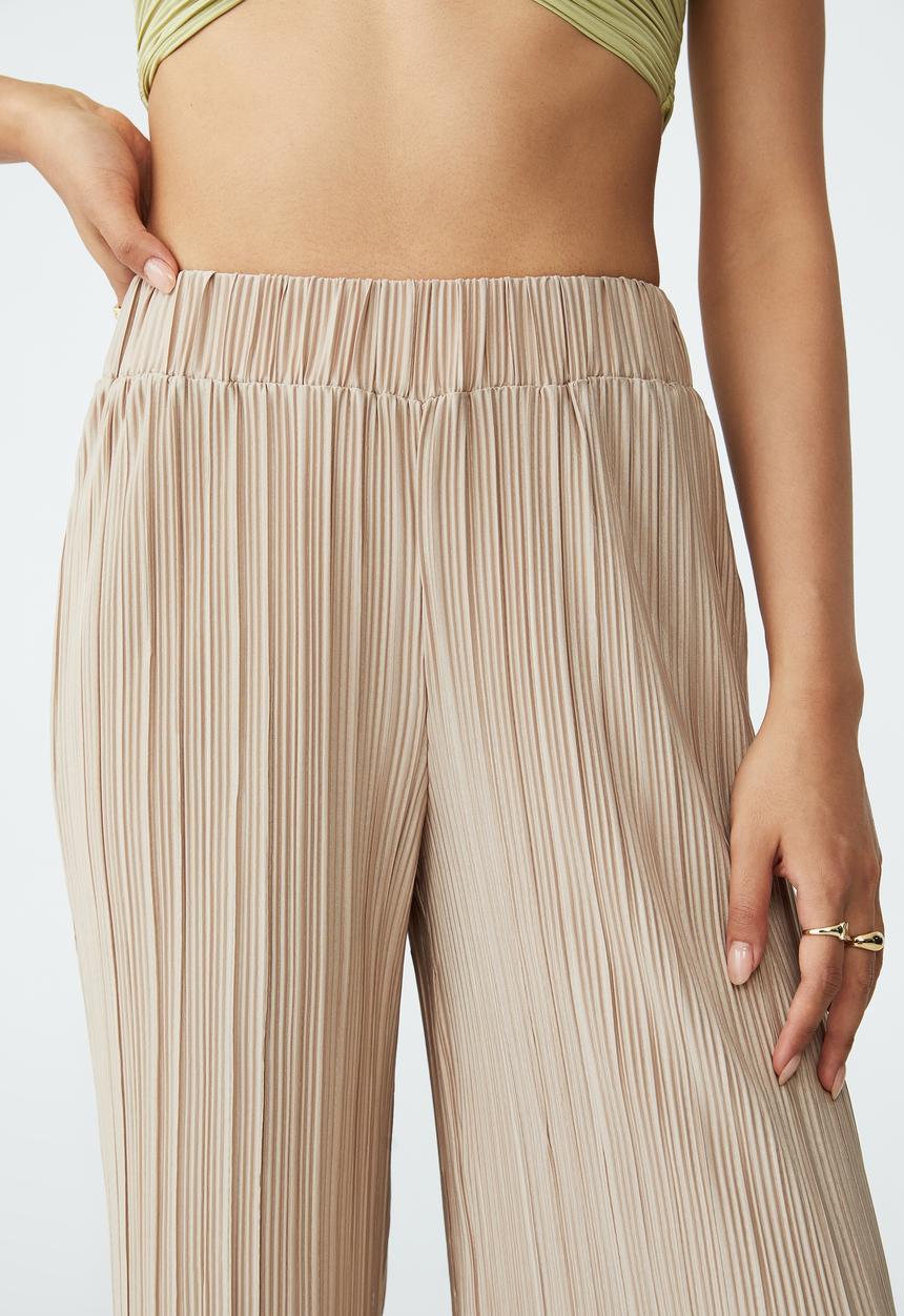 Cotton On - Petite plisse pant - linen taupe
