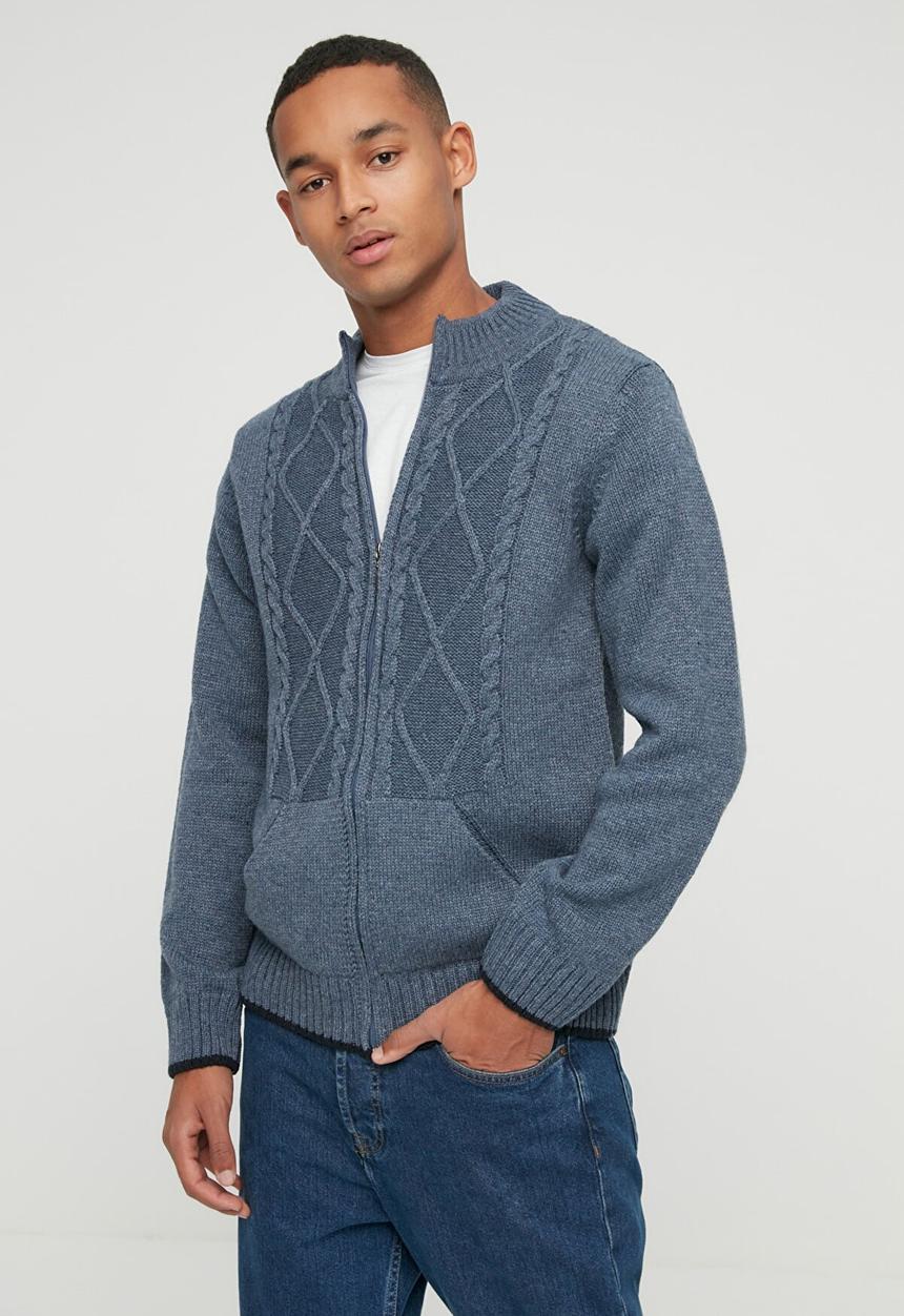 Trendyol - Ray textured zip through cardigan - indigo