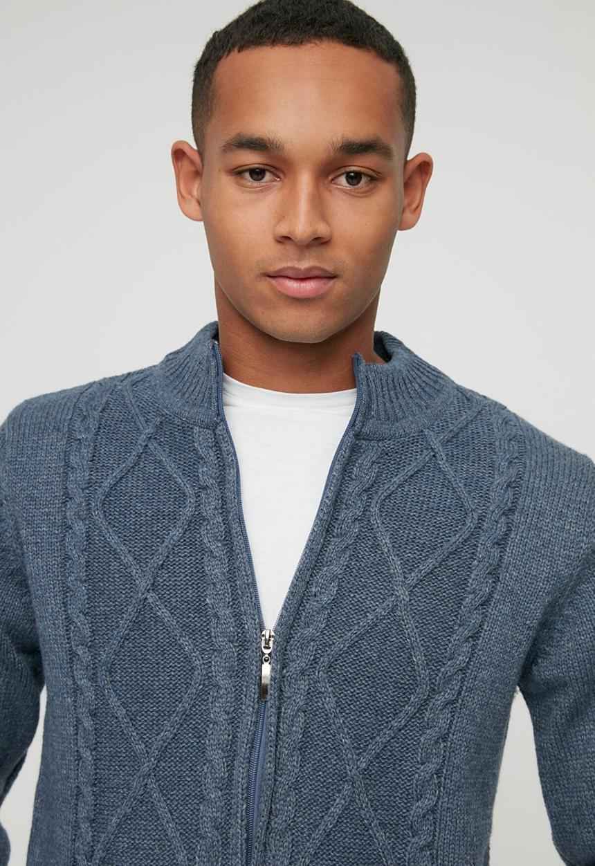 Trendyol - Ray textured zip through cardigan - indigo