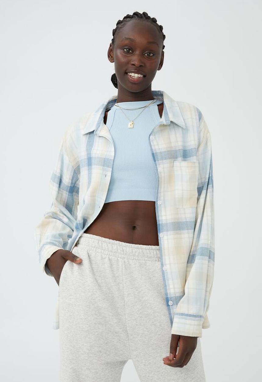Cotton On - Boyfriend shirt - chilli check calm blue