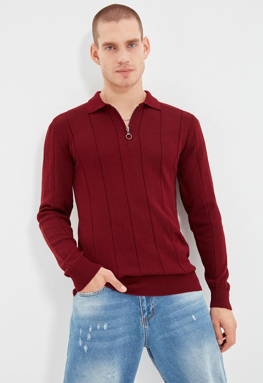 Trendyol - Johnny long sleeve knit golfer jumper - burgundy