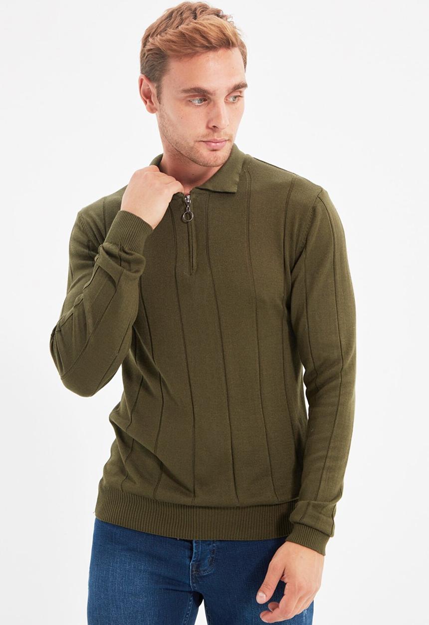 Trendyol - Johnny long sleeve knit golfer jumper - khaki