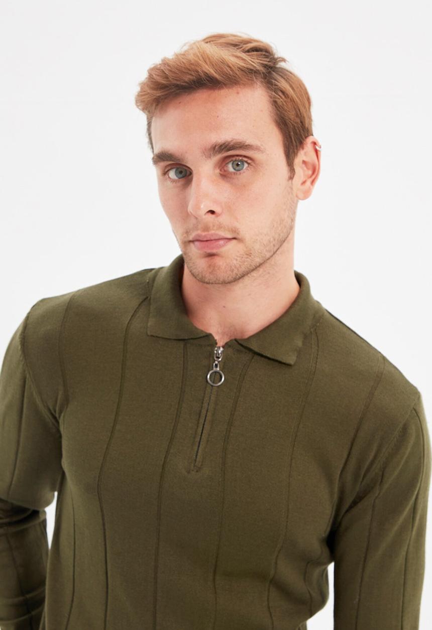 Trendyol - Johnny long sleeve knit golfer jumper - khaki