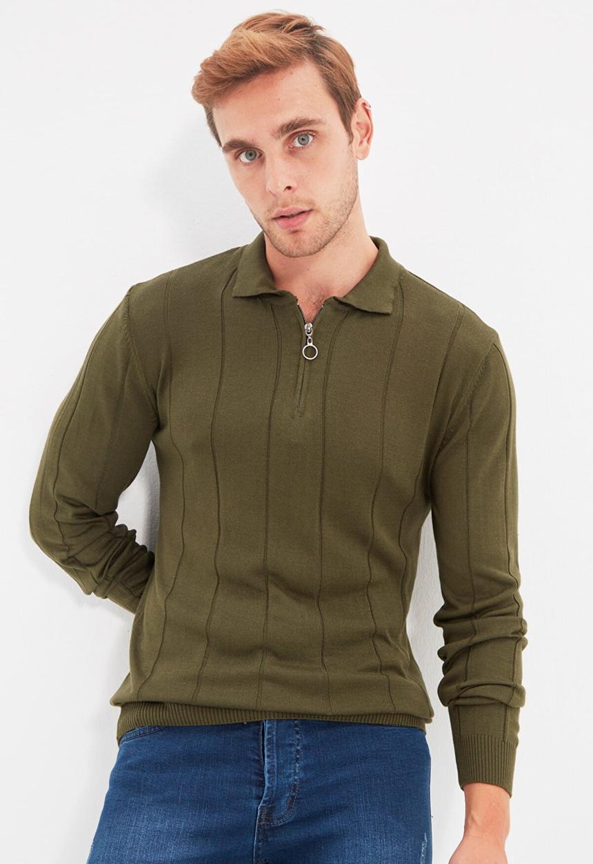 Trendyol - Johnny long sleeve knit golfer jumper - khaki
