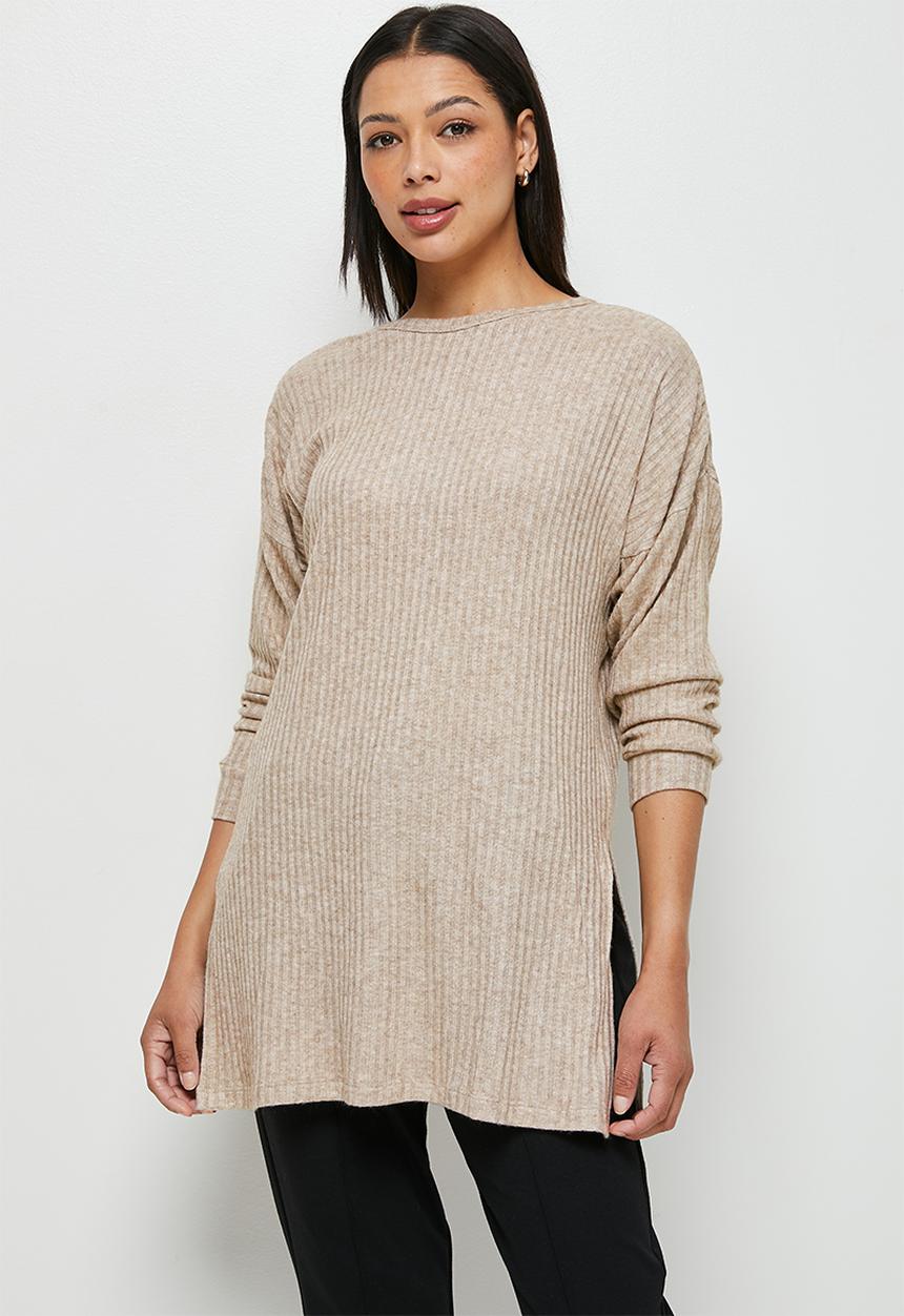 edit - Ribbed longline top - oatmeal