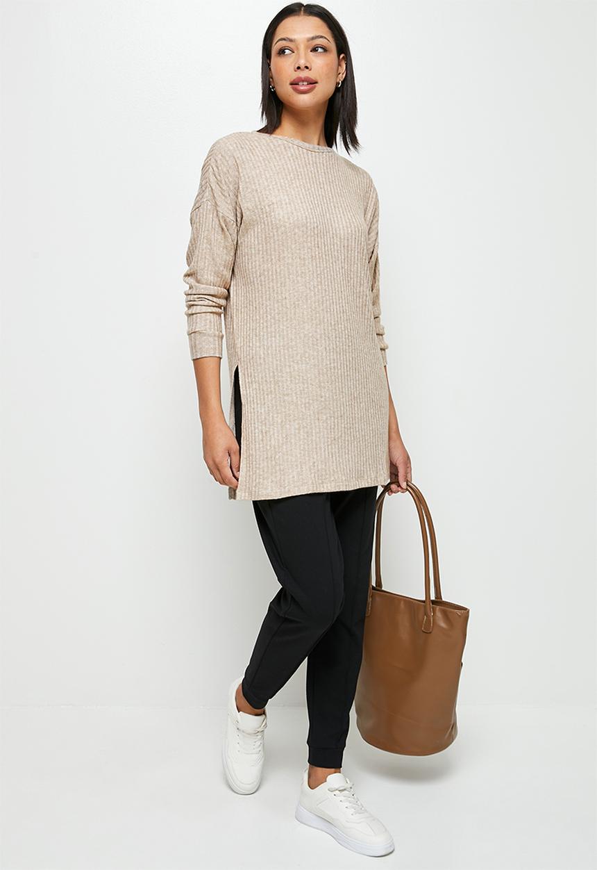 edit - Ribbed longline top - oatmeal