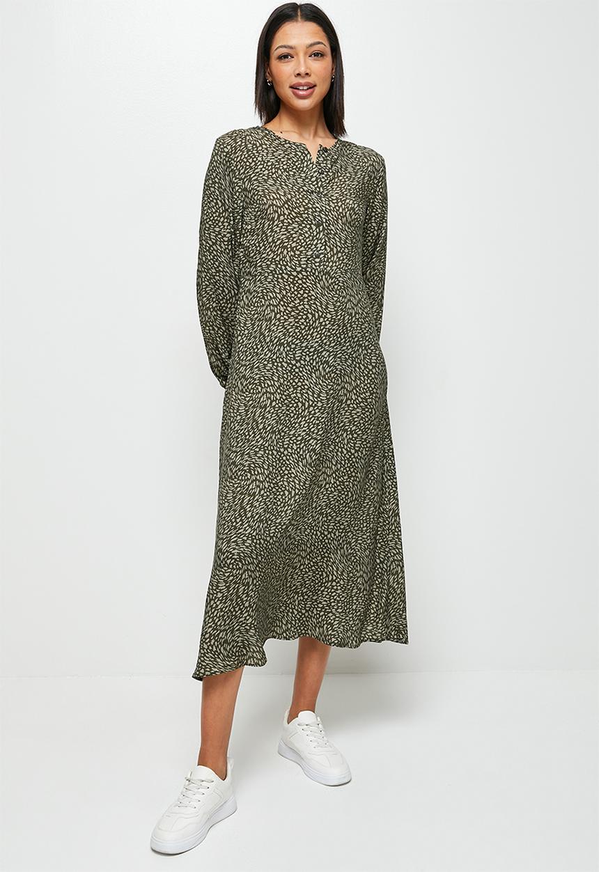 edit - Round neck loose fit midi dress - olive brush skin
