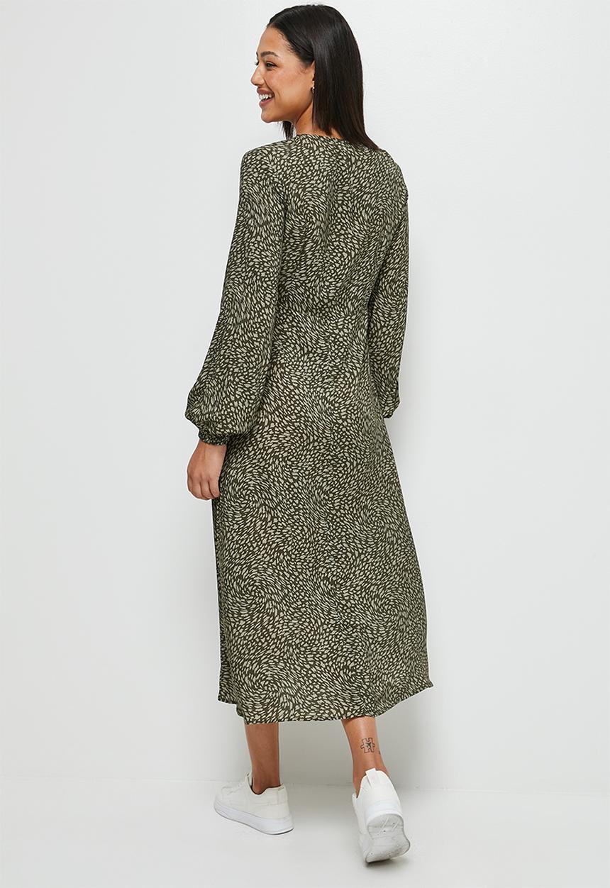 edit - Round neck loose fit midi dress - olive brush skin