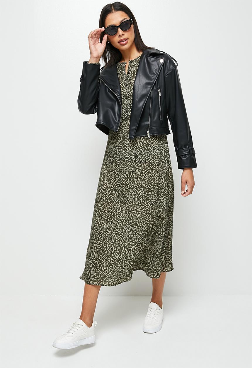 edit - Round neck loose fit midi dress - olive brush skin