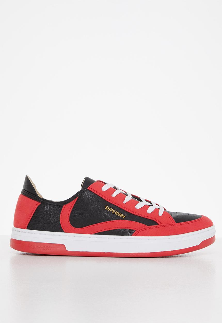 Superdry. - Basket lux low trainer - bison black & americana red