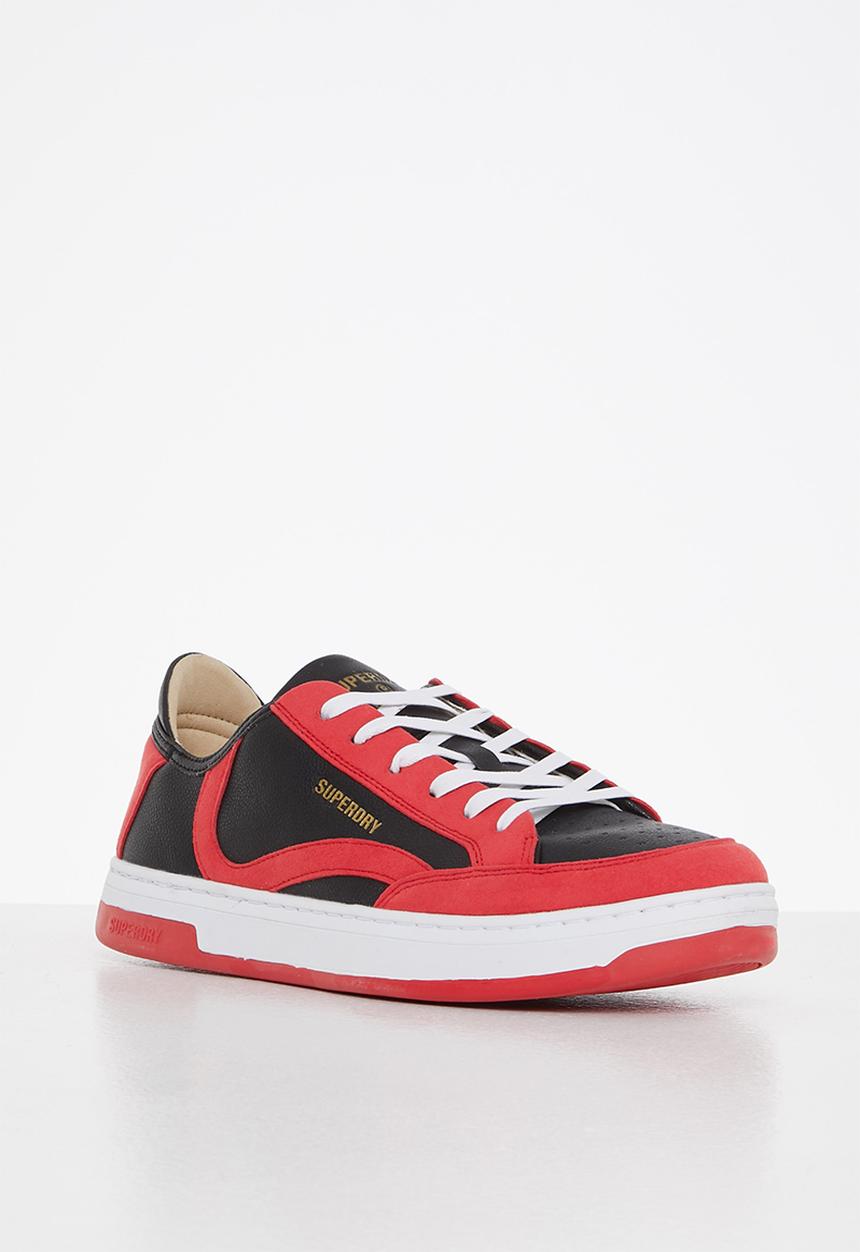 Superdry. - Basket lux low trainer - bison black & americana red
