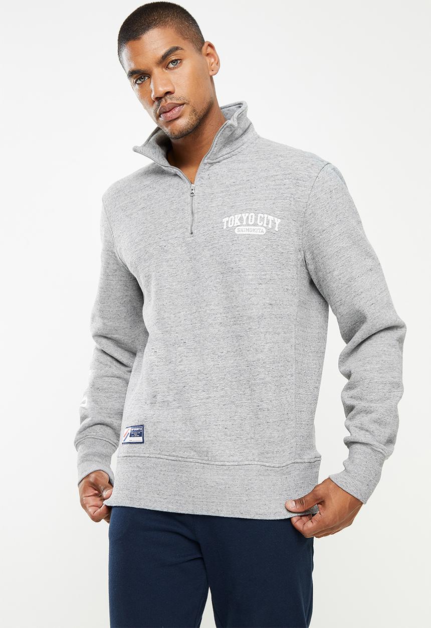Superdry. - City college half zip - grey slub grindle
