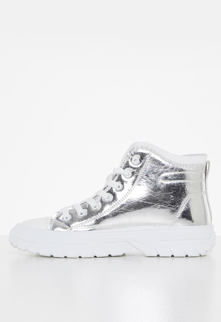 Tom Tom - Chunky metallic lace-up boot - silver