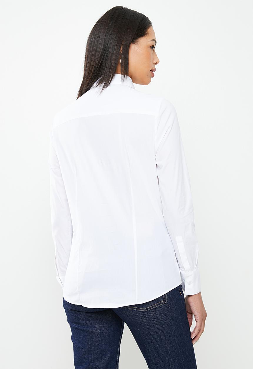 POLO - Women basic shirt long sleeve concealed front shirt - white