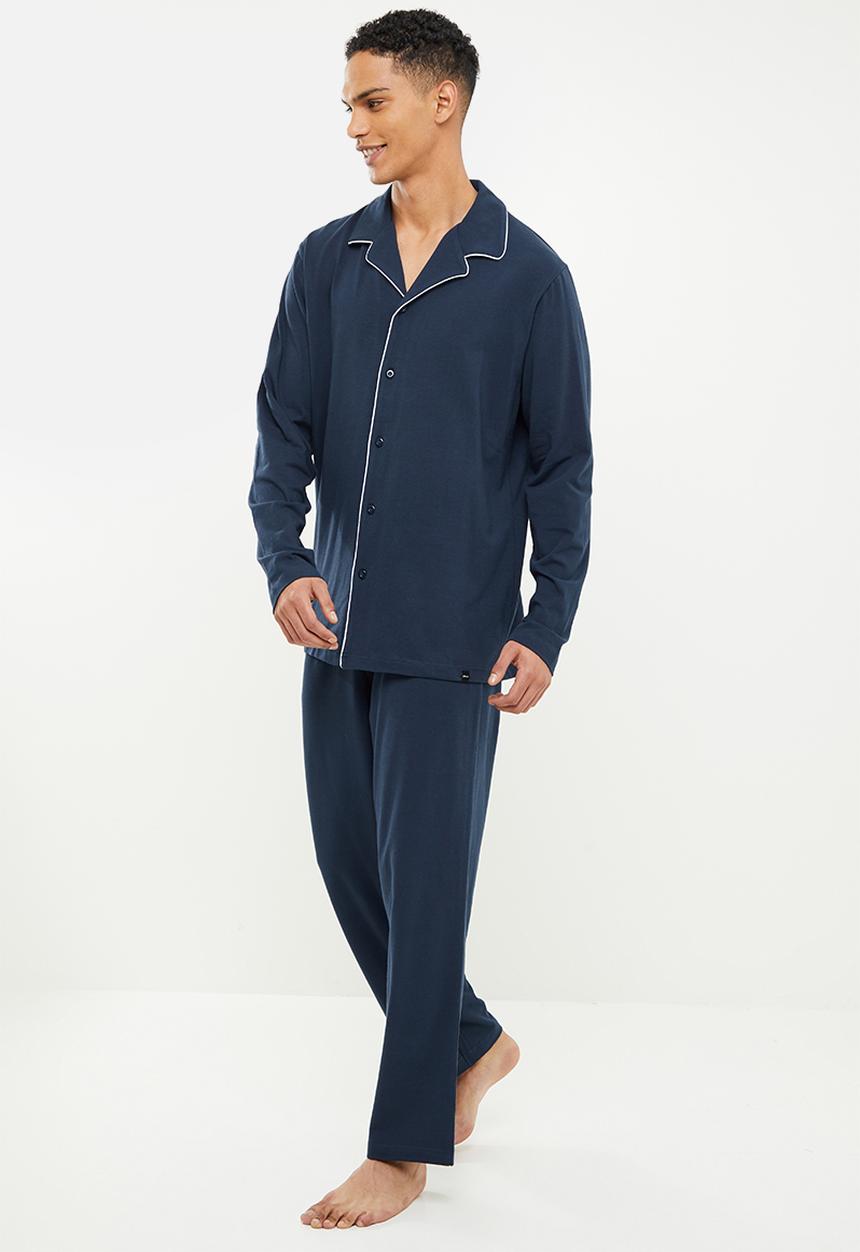 Superbalist - Premium piping knit long sleeve sleep set - navy