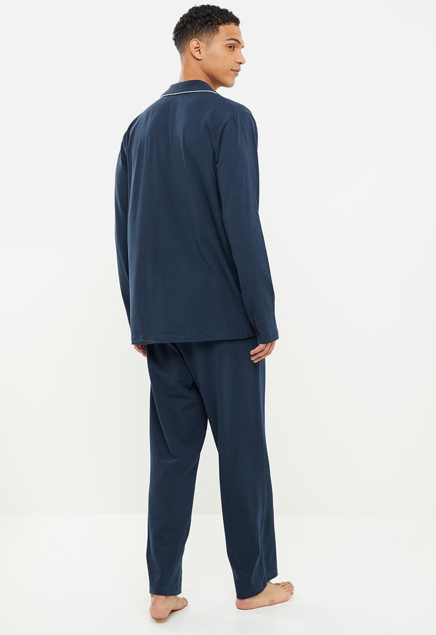 Superbalist - Premium piping knit long sleeve sleep set - navy