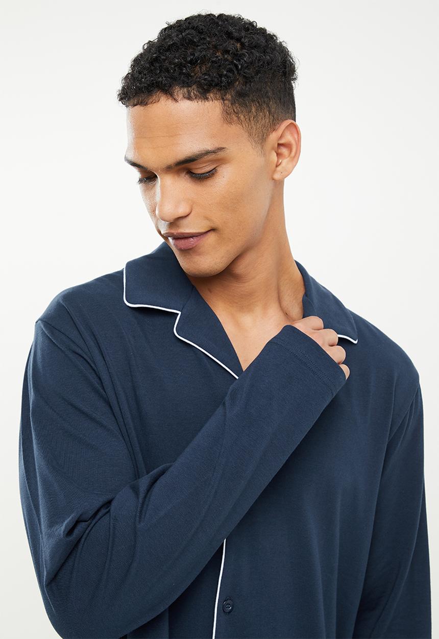 Superbalist - Premium piping knit long sleeve sleep set - navy