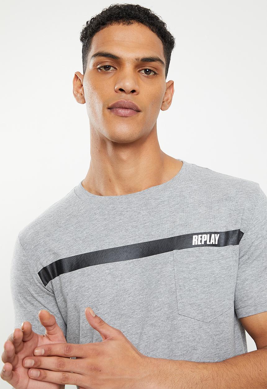 Replay - Above pocket print tee - grey melange