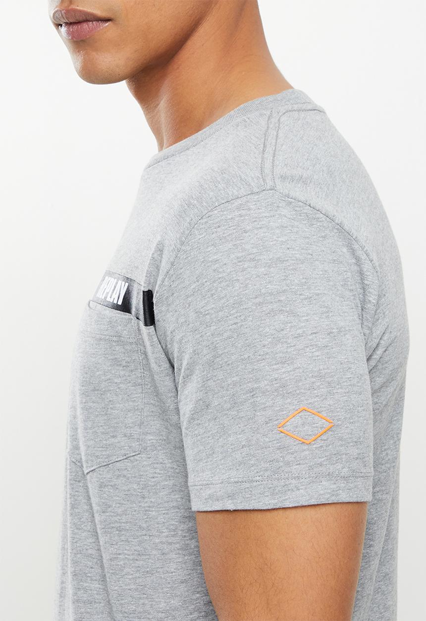 Replay - Above pocket print tee - grey melange