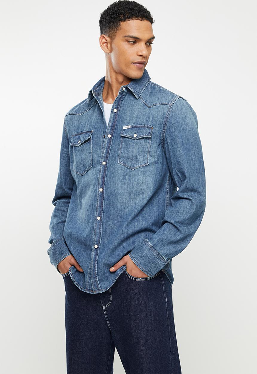 GUESS - Guess long sleeve denim shirt - mid vintage wash