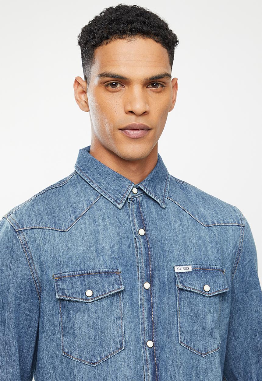 GUESS - Guess long sleeve denim shirt - mid vintage wash