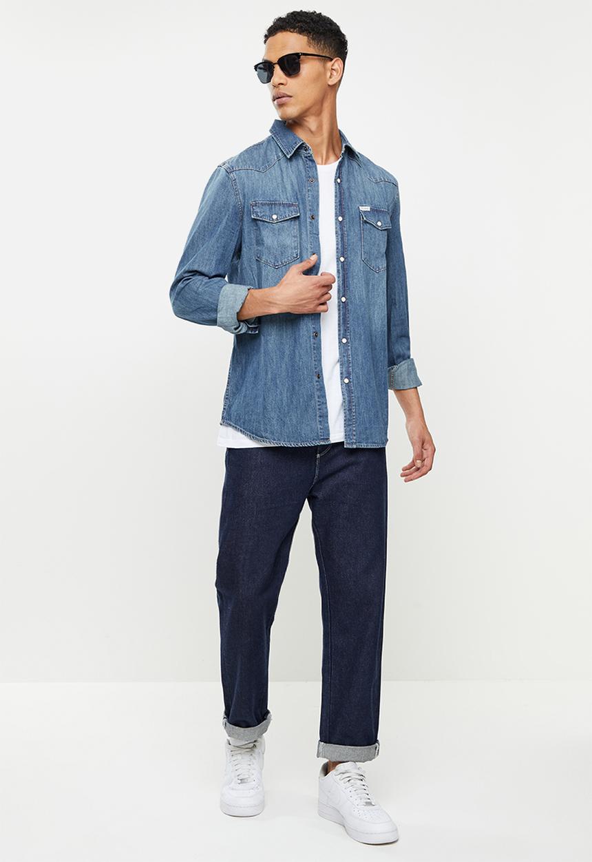 GUESS - Guess long sleeve denim shirt - mid vintage wash