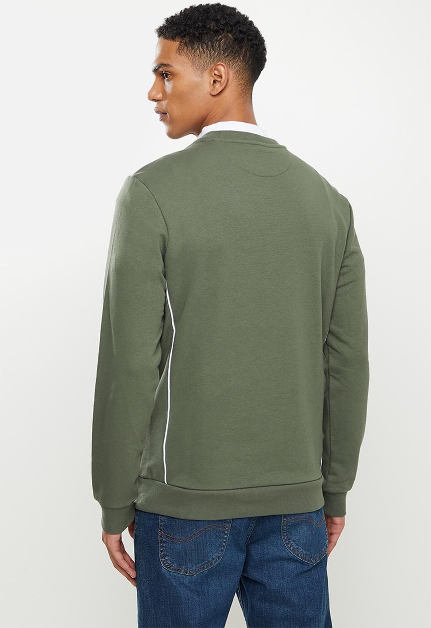 Lyle & Scott - Crew neck Sweatshirt with contrast piping - Cactus Green