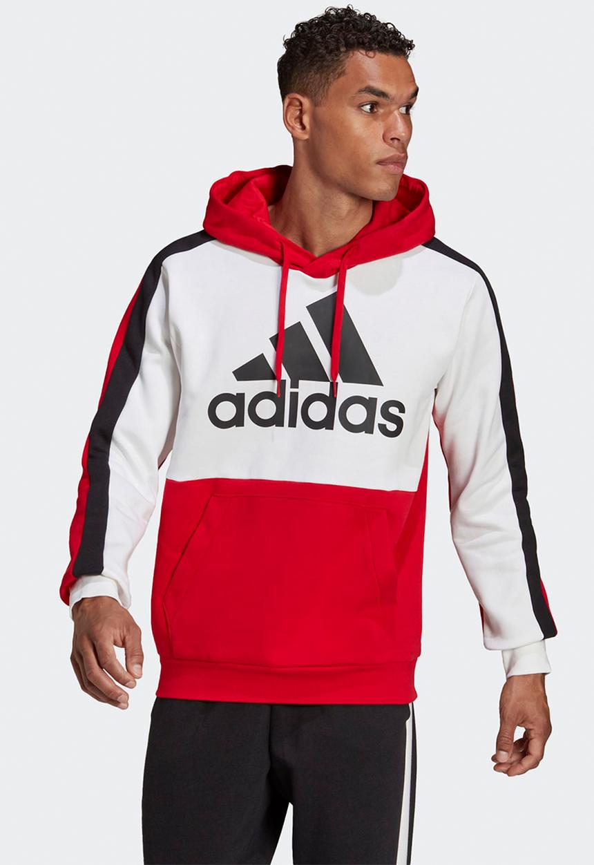 adidas Performance -  Essentials Colourblock Fleece Hoodie - White & Red