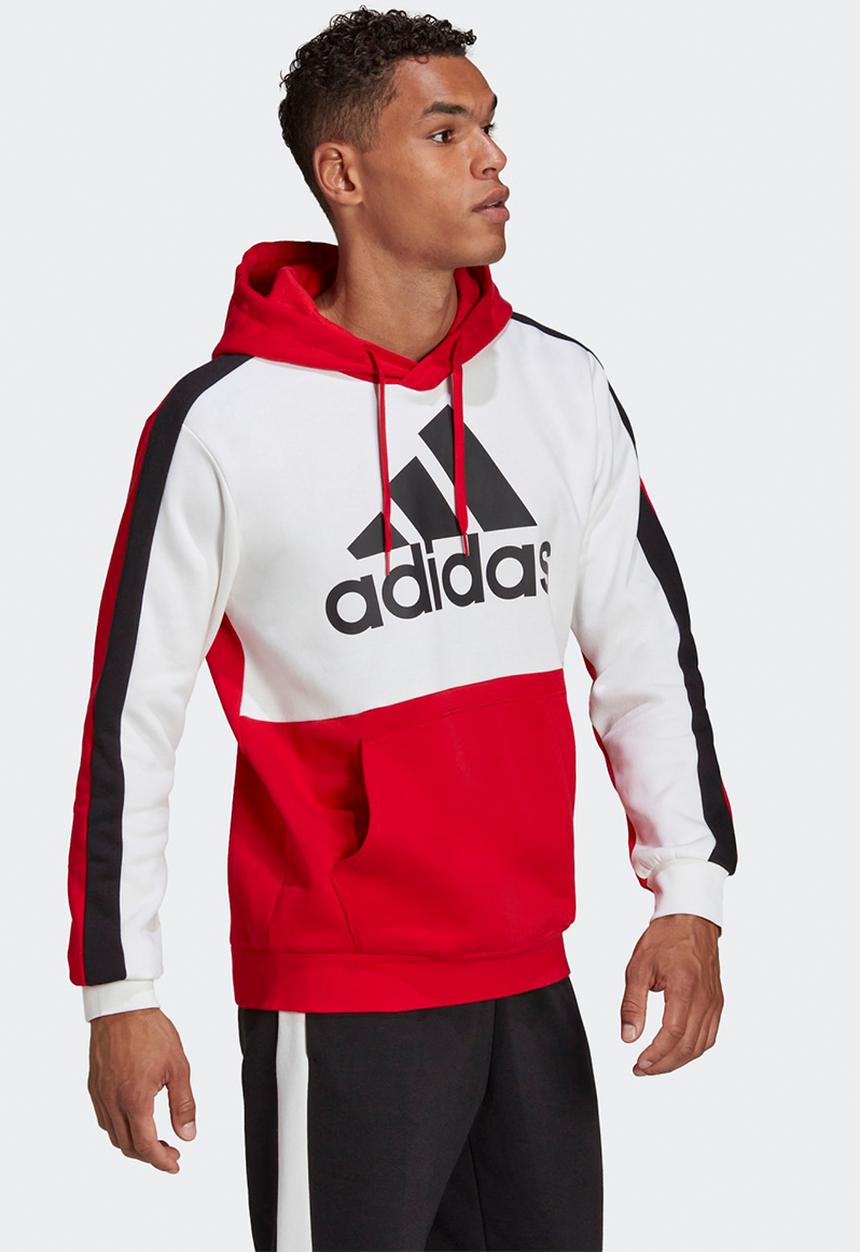 adidas Performance -  Essentials Colourblock Fleece Hoodie - White & Red