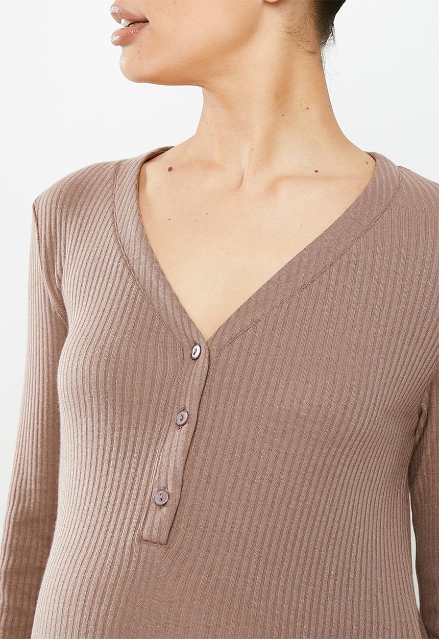 Superbalist - Maternity waffle sleep dress - mocha