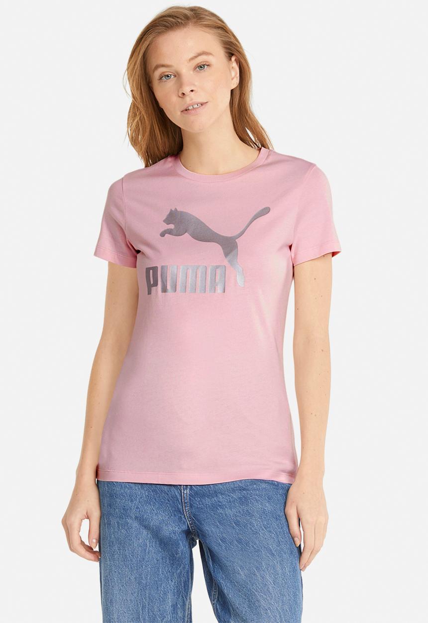 PUMA - Classic metallic logo tee - chalk pink/silver