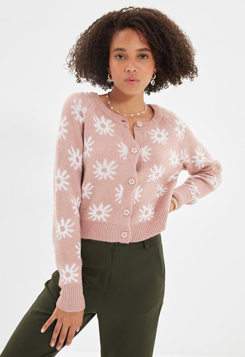 Trendyol - Flower detailed knit cardigan - pink