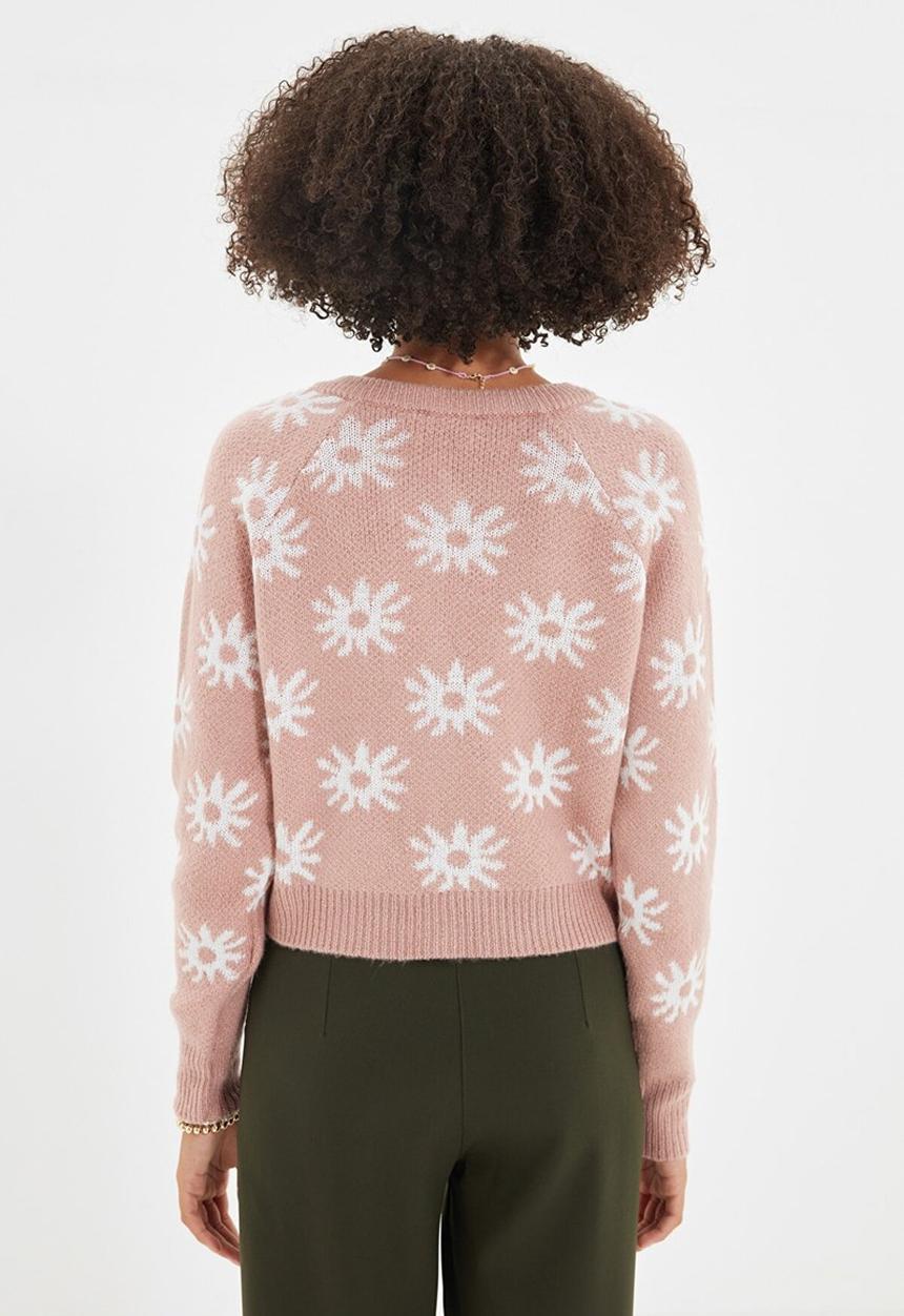 Trendyol - Flower detailed knit cardigan - pink