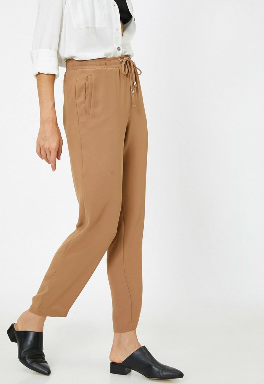 Koton - Medium rise  regular fit tie waist trousers - brown