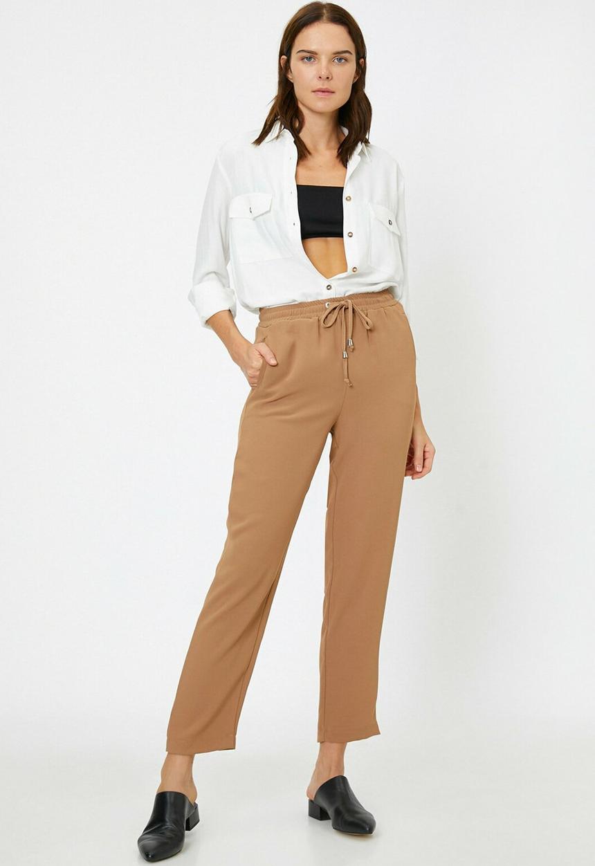 Koton - Medium rise  regular fit tie waist trousers - brown