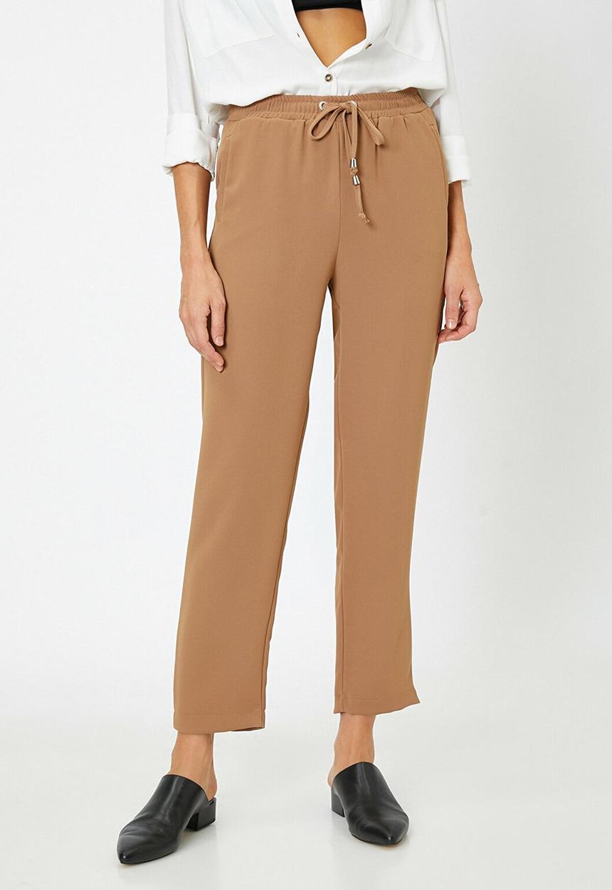 Koton - Medium rise  regular fit tie waist trousers - brown