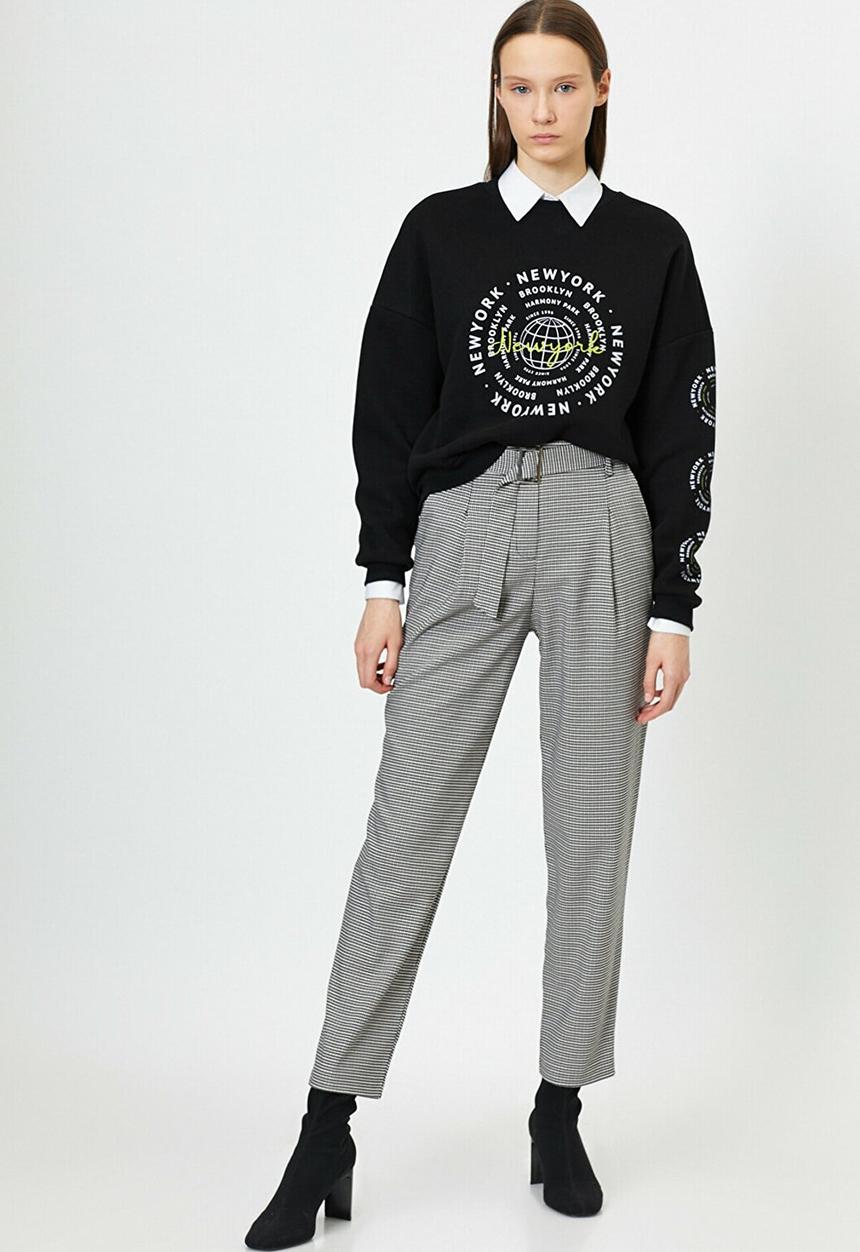 Koton - Medium rise pocket detailed check trousers - black patterned