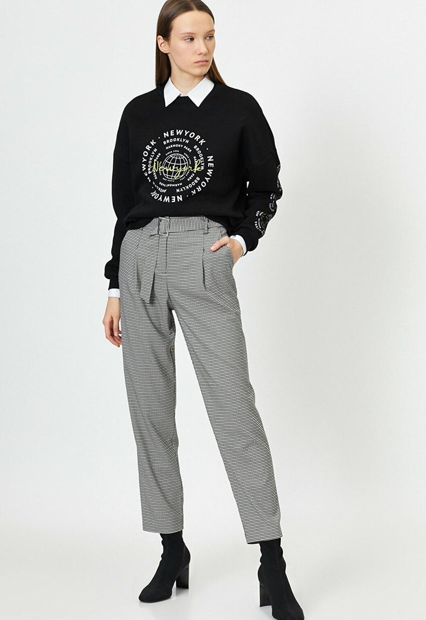 Koton - Medium rise pocket detailed check trousers - black patterned