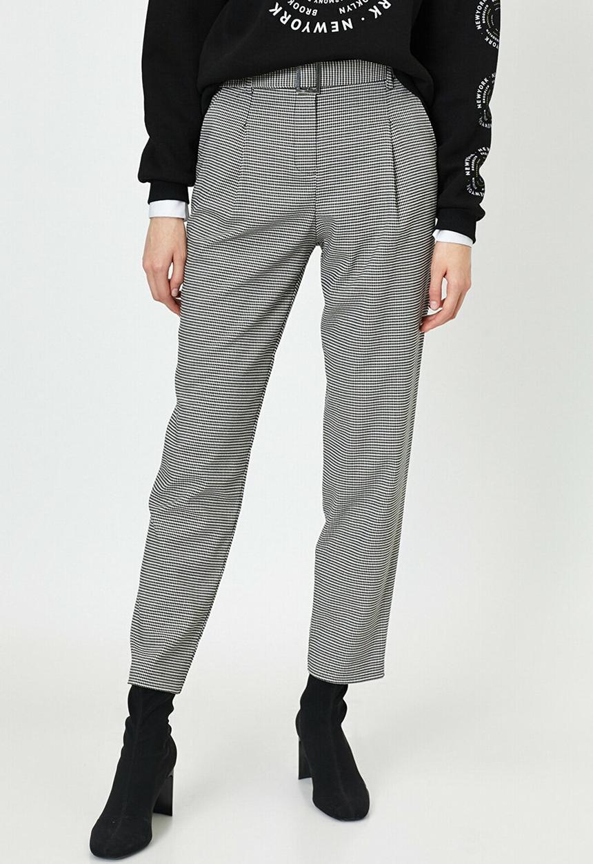 Koton - Medium rise pocket detailed check trousers - black patterned