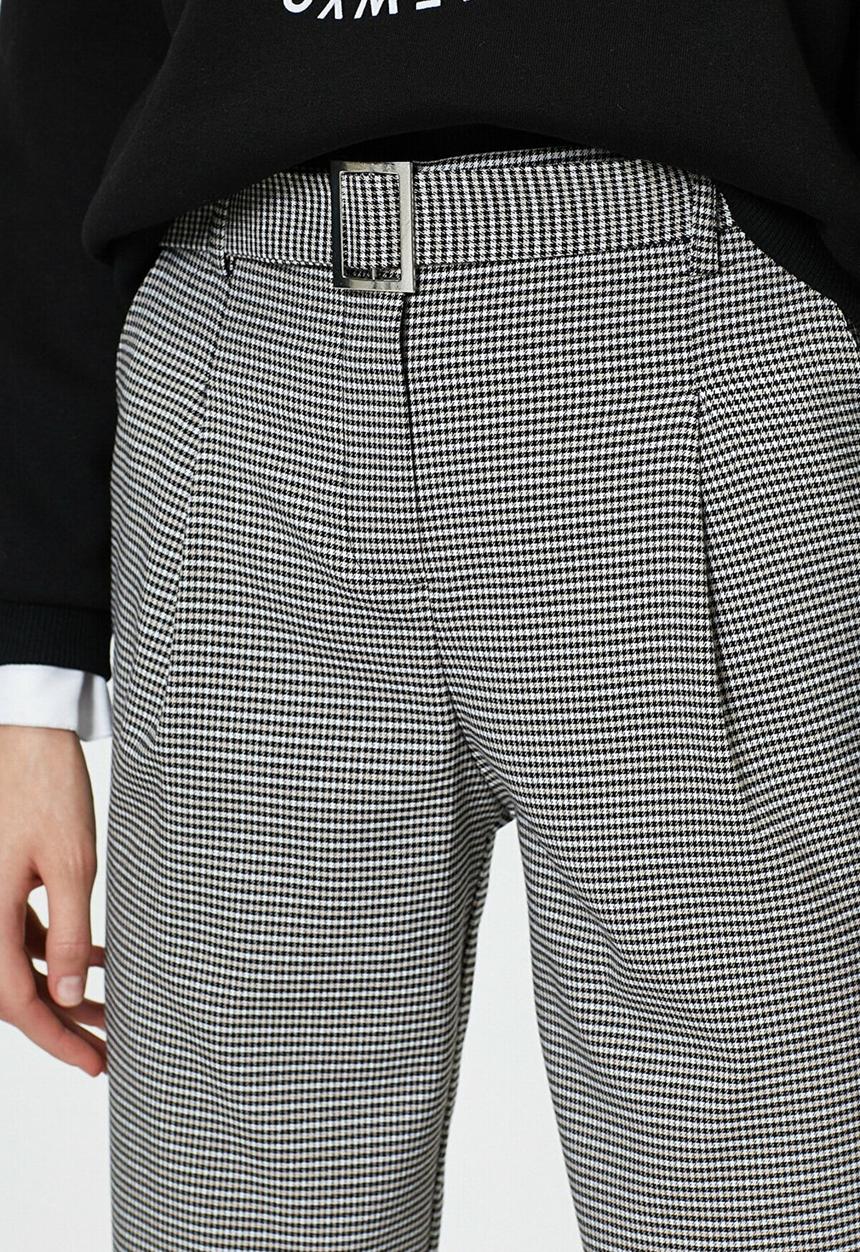 Koton - Medium rise pocket detailed check trousers - black patterned