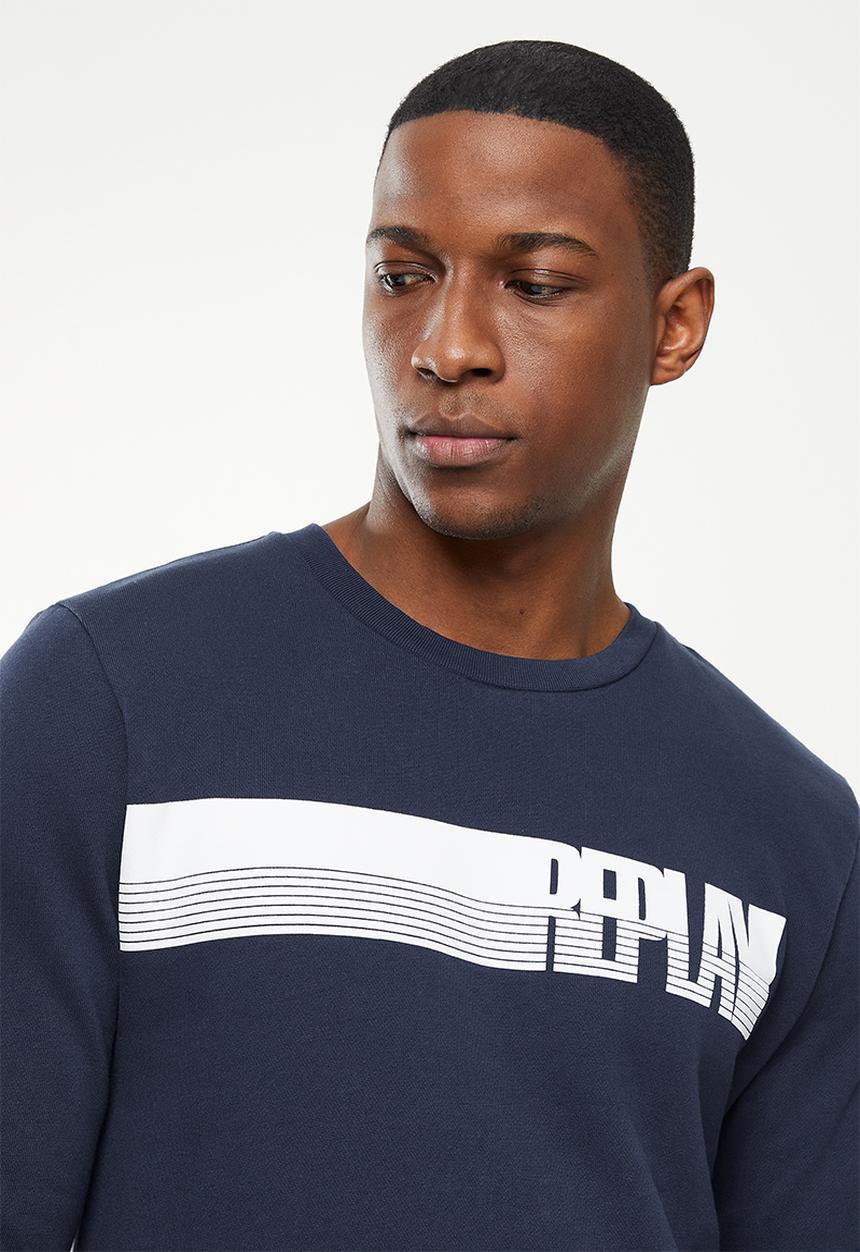 Replay - Replay side printed logo sweat crew - navy