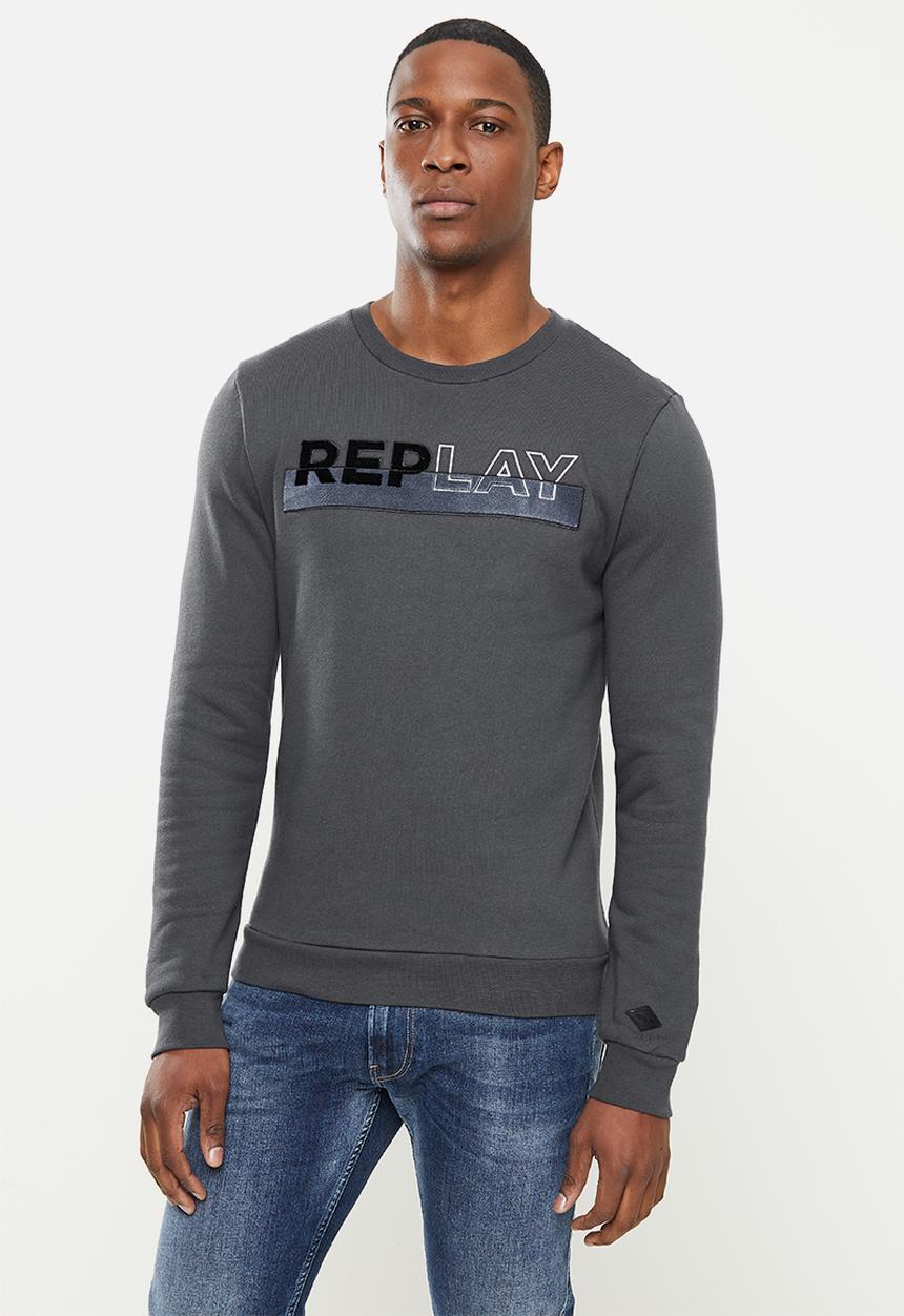 Replay - Replay utility logo crew sweat - charcoal