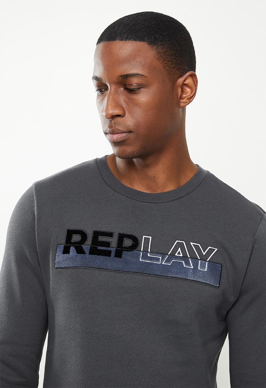 Replay - Replay utility logo crew sweat - charcoal