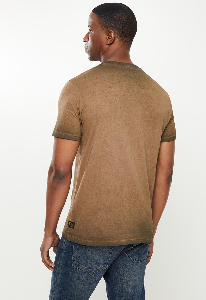 Replay - Pigment washed label tee - brown