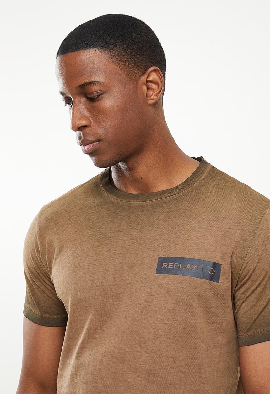 Replay - Pigment washed label tee - brown