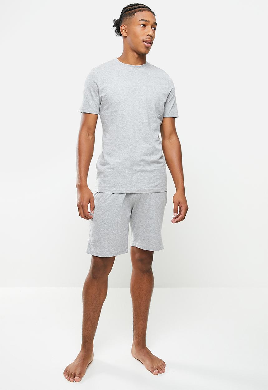 Brave Soul - Zucchini plain short sleeve lounge set - light grey marl