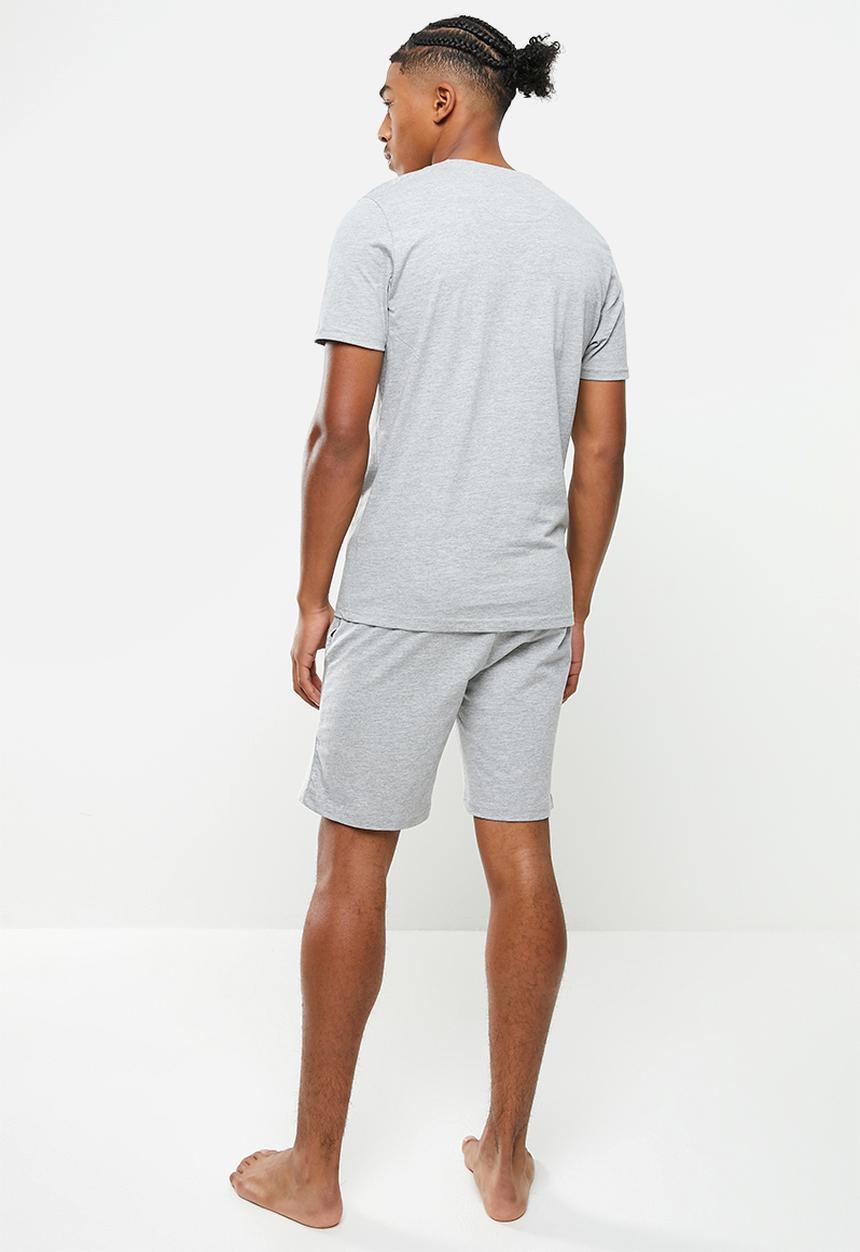 Brave Soul - Zucchini plain short sleeve lounge set - light grey marl