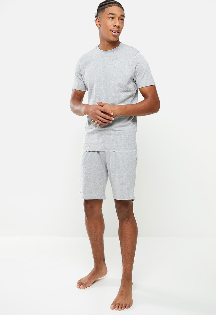 Brave Soul - Zucchini plain short sleeve lounge set - light grey marl